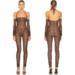 LaQuan Smith Sheer Lace Halterneck Jumpsuit NWT
